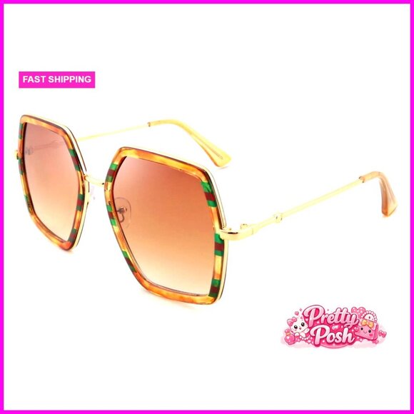 Large Hexagon Geometric Sunglasses, Plastic Metal Frame, UV400 Protection